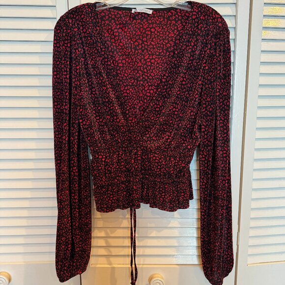 Zara Tops - Zara Women's Pleated Tie Front V-Neck Blouse in Red Size Medium
